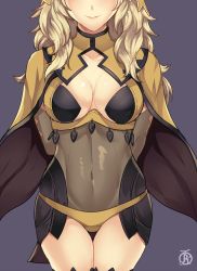 Rule 34 | 1girl, arms behind back, breast cutout, breasts, bridal gauntlets, cape, circlet, covered navel, fire emblem, fire emblem fates, highres, medium breasts, nintendo, ophelia (fire emblem), pov, revolverwing, smile, solo, thighhighs, turtleneck, upper body