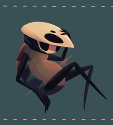 Rule 34 | 1other, blue background, from side, highres, hollow eyes, hollow knight, looking at viewer, mask, mask on head, masyu ori, quirrel, simple background, solo, sword, weapon