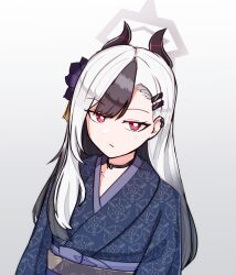 Rule 34 | 1girl, absurdres, black hair, blue archive, furisode, halo, highres, japanese clothes, jonasmk, kayoko (blue archive), kayoko (new year) (blue archive), kimono, long hair, red eyes, simple background, white background, white hair