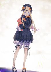 Rule 34 | 1girl, abigail williams (fate), bad id, bad twitter id, black dress, black hat, bloomers, blue eyes, bow, dress, fate/grand order, fate (series), hair bow, hands in opposite sleeves, hat, highres, holding, holding stuffed toy, keyhole, orange bow, polka dot, polka dot bow, solo, stuffed animal, stuffed toy, teddy bear, teshima nari, underwear, white bloomers