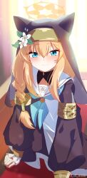 Rule 34 | 1girl, absurdres, blue archive, bow, bowtie, flower, flower on head, highres, long sleeves, looking at viewer, mari (blue archive), murasame (sword of nmkr), nun, sailor collar, smile, solo