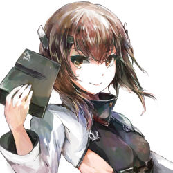 Rule 34 | 10s, 1girl, bad id, bad pixiv id, breasts, brown eyes, brown hair, flat chest, headband, headgear, kantai collection, looking at viewer, personification, satoru f, short hair, smile, solo, taihou (kancolle)