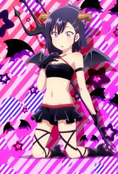 Rule 34 | 10s, 1girl, absurdres, boots, demon horns, demon wings, fork, gabriel dropout, highres, horns, miniskirt, purple eyes, purple hair, screencap, short hair, skirt, solo, stitched, third-party edit, vignette tsukinose april, wings