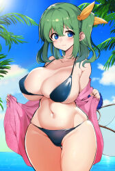 Rule 34 | 1girl, alternate costume, ase (nigesapo), breasts, daiyousei, fairy, fairy wings, green eyes, green hair, highres, large breasts, solo, swimsuit, wings