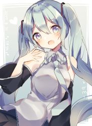 Rule 34 | 1girl, 39, absurdres, anniversary, bad id, bad pixiv id, black skirt, blue hair, blue necktie, blush, collared shirt, dated, detached sleeves, grey shirt, hair between eyes, hand up, hatsune miku, heart, highres, long hair, looking at viewer, necktie, open mouth, shiino sera, shirt, skirt, smile, solo, tareme, twintails, very long hair, vocaloid