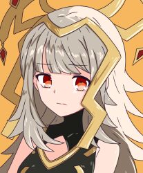 Rule 34 | 1girl, bare shoulders, closed mouth, facing to the side, fire emblem, fire emblem heroes, grey hair, highres, long hair, looking at viewer, nintendo, red eyes, solo, swept bangs, tavi (hosheezus), upper body, veronica (fire emblem)