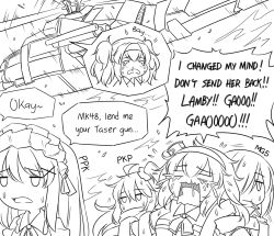 Rule 34 | ahoge, aircraft, cigarette, crying, crying with eyes open, gambier bay (kancolle), girls&#039; frontline, greyscale, guin guin, hair ornament, hairclip, headdress, helicopter, kantai collection, long hair, mg5 (girls&#039; frontline), monochrome, multiple girls, pkp (girls&#039; frontline), ppk (girls&#039; frontline), restrained, s.a.t.8 (girls&#039; frontline), scarf, short hair, sweatdrop, tears