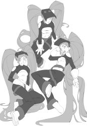 Rule 34 | 1girl, boots, entrapta, gloves, highres, leotard, leotard under clothes, long hair, open mouth, pants, prehensile hair, she-ra and the princesses of power, simon 7617118, smile, twintails, very long hair, welding mask