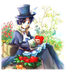 Rule 34 | 1boy, apple, bad id, bad pixiv id, food, frederic chopin (trusty bell), fruit, fuju, hat, male focus, nature, plant, solo, trusty bell, white background
