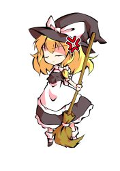 Rule 34 | 1girl, anger vein, angry, apron, black footwear, blonde hair, bow, broom, chibi, closed eyes, closed mouth, dairi, dress, frills, full body, grey dress, grey hat, hair between eyes, hair bow, hat, hat bow, kirisame marisa, medium hair, puffy short sleeves, puffy sleeves, shaded face, shirt, shoes, short sleeves, simple background, socks, solo, standing, tachi-e, touhou, transparent background, white apron, white background, white bow, white shirt, white sleeves, white socks, witch hat