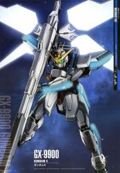 Rule 34 | after war gundam x, character name, glowing, glowing eyes, green eyes, gun, gundam, gundam x, mecha, no humans, robot, solo, space, weapon