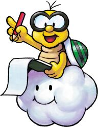 Rule 34 | cloud, glasses, highres, holding, holding pencil, lakitu, looking at viewer, mario &amp; luigi: paper jam, mario &amp; luigi rpg, mario &amp; luigi rpg (style), mario (series), nintendo, notebook, official art, open mouth, pencil, shell, transparent background