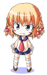 Rule 34 | 1girl, angry, animated, animated gif, arms up, blonde hair, blue eyes, blush, blush stickers, braid, chibi, chibi only, fang, kanisawa kinu, looking at viewer, lowres, medium hair, open mouth, shadow, simple background, solo, standing, thighhighs, tsuyokiss, white background