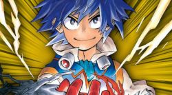 Rule 34 | 1boy, astro (barrage), barrage (manga), blue eyes, blue hair, hair between eyes, horikoshi kouhei, official art, short hair, smile