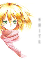 Rule 34 | 1girl, brown hair, green eyes, majima yuki, scarf, short hair, simple background, solo, traditional media