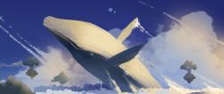 Rule 34 | animal, blue sky, cloud, cloudy sky, commentary, day, english commentary, floating island, highres, karch cheung, no humans, original, outdoors, scenery, sky, tree, whale