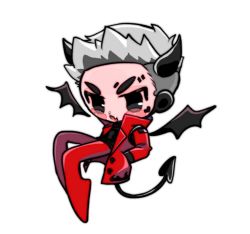 Rule 34 | 1boy, animification, apex legends, black eyes, black shirt, blouse, blush, chibi, commentary, crypto (apex legends), demon boy, demon horns, demon tail, demon wings, devil&#039;s advocate crypto, facial mark, fang, grey hair, hands in pockets, heart, heart facial mark, horns, jacket, leaning back, male focus, ochinashi, official alternate costume, open mouth, pants, red jacket, red pants, shirt, skin fang, solo, symbol-only commentary, tail, undercut, v-shaped eyebrows, wings