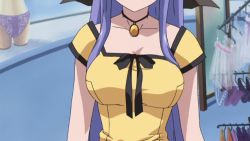 Rule 34 | 00s, 1girl, animated, animated gif, bouncing breasts, breasts, cleavage, jewelry, large breasts, long hair, necklace, nerine, pointy ears, purple hair, screencap, shuffle!, solo