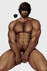 Rule 34 | 1boy, abs, areyoucracked, arm hair, bara, beard, brown hair, carlos oliveira, chest hair, completely nude, dark-skinned male, dark skin, facial hair, full beard, highres, large pectorals, leg hair, looking to the side, male focus, male pubic hair, muscular, muscular male, navel, navel hair, nipples, nude, pectorals, penis, pubic hair, resident evil, resident evil 3, resident evil 3: nemesis, resident evil 3 (remake), short hair, simple background, smile, solo, teeth, thick thighs, thighs