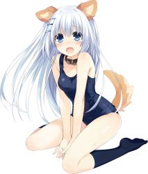 Rule 34 | 10s, 1girl, animal ears, date a live, dog ears, dog girl, dog tail, extraction, highres, old school swimsuit, one-piece swimsuit, school swimsuit, sitting, socks, solo, spoilers, swimsuit, tail, tobiichi origami, transparent background, tsunako