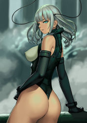 Rule 34 | 1girl, absurdres, aqua eyes, ass, black gloves, blame!, breasts, cable, cibo, covered erect nipples, cowboy shot, elbow gloves, from behind, gloves, has bad revision, has downscaled revision, highres, lasterk, leotard, looking back, md5 mismatch, medium breasts, medium hair, parted lips, resolution mismatch, sidelocks, silver hair, solo, source smaller