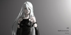 Rule 34 | 1girl, absurdres, android, armlet, black gloves, blue eyes, elbow gloves, gloves, hair between eyes, highres, joints, lingear, nier (series), nier:automata, robot joints, silver hair, solo, tank top, a2 (nier:automata)