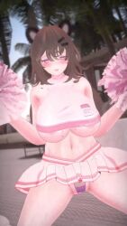 Rule 34 | 1girl, 3d, animal ears, animated, bouncing breasts, breasts, cheerleader, highres, large breasts, outdoors, pom pom (cheerleading), solo, tagme, thick thighs, thighs, underboob, video, vrchat