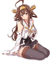 Rule 34 | 10s, 1girl, ahoge, brown eyes, brown hair, hairband, headgear, japanese clothes, jiino, kantai collection, kongou (kancolle), long hair, nontraditional miko, skirt, smile, solo, thighhighs, tongue