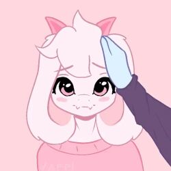 Rule 34 | 2boys, animal, animal ears, animated, animated gif, deltarune, fangs, feminine, floppy ears, furry, furry male, furry with non-furry, goat, goat boy, goat ears, goat horns, hand on another&#039;s head, happy, horns, interspecies, kris (deltarune), looking at viewer, multiple boys, open mouth, pink background, pink eyes, pink horns, pink shirt, pov, ralsei, shirt, smile, standing, valeria fills, white fur, white hair