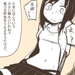 Rule 34 | 10s, 1girl, asashio (kancolle), blouse, comic, flat color, kantai collection, monochrome, nns (sobchan), open clothes, open shirt, personification, shirt, simple background, skirt, solo, sports bra, suspender skirt, suspenders, suspenders hanging, tears, thighhighs