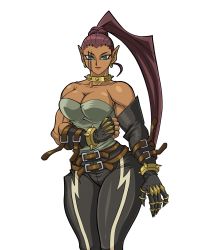 Rule 34 | 1girl, artist request, blue eyes, breasts, brown hair, highres, long hair, looking at viewer, medium breasts, muscular, muscular female, official art, pointy ears, strapless, tania (yu-gi-oh!), tania (yuu-gi-ou gx), thick thighs, thighs, third-party edit, transparent background, wide hips, yu-gi-oh!, yu-gi-oh! tag force