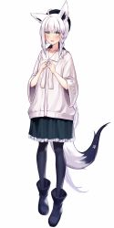 Rule 34 | 1girl, ahoge, animal ear fluff, animal ears, black footwear, black hat, black pantyhose, blue eyes, blue skirt, blush, boots, bow, bowtie, braid, commentary request, ear piercing, fox ears, fox girl, fox tail, frilled skirt, frills, hat, highres, hololive, hololive gamers, long hair, long sleeves, looking at viewer, oni0417, open mouth, pantyhose, piercing, shirakami fubuki, shirakami fubuki (street), shirt, sidelocks, skirt, smile, solo, tail, very long hair, virtual youtuber, white bow, white bowtie, white hair, white shirt