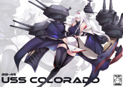 Rule 34 | 1girl, artist name, azur lane, bad id, bad pixiv id, bare shoulders, black panties, boots, breasts, cannon, character name, colorado (azur lane), commentary, cross-laced footwear, detached sleeves, english commentary, english text, full body, gainoob, hair intakes, hair over one eye, hairband, large breasts, long hair, long sleeves, panties, red eyes, rigging, sideboob, sidelocks, solo, standing, standing on one leg, thigh boots, thighhighs, underwear, white hair, wide sleeves