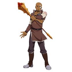 Rule 34 | 1boy, agil, apron, beard, black eyes, black pants, brown apron, closed mouth, collarbone, dark skin, facial hair, facial mark, highres, holding, holding staff, long sleeves, looking at viewer, male focus, official art, pants, shrug (clothing), solo, staff, standing, sword art online, transparent background