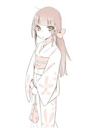 Rule 34 | 1girl, akari (raigou), female focus, japanese clothes, kimono, looking at viewer, monochrome, obi, original, ponytail, raigou, sash, solo