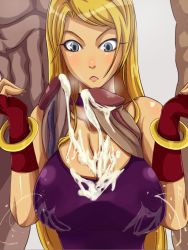 Rule 34 | armpit sex, blonde hair, blue eyes, breasts, cum, cum on body, cum on breasts, cum on clothes, cum on upper body, fatal fury, garou: mark of the wolves, jenet behrn, lactation, large breasts, nipples, penis, snk, the king of fighters