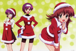 Rule 34 | 00s, 3girls, absurdres, christmas, ef (visual novel), eyepatch, highres, miyamura miyako, multiple girls, santa costume, scan, shindou chihiro, shindou kei (ef), siblings, sisters, sugiyama nobuhiro, twins