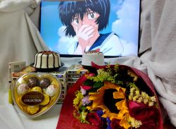 Rule 34 | 00s, 1girl, 2d dating, absurdres, black hair, blue eyes, blue sailor collar, blush, book, book stack, bouquet, box, cake, chocolate, cloud, cloudy sky, commentary, covering own mouth, english commentary, ferrero rocher, flower, food, green flower, hair between eyes, hand over own mouth, heart, heart-shaped box, highres, looking at viewer, manga (object), nazo no kanojo x, neckerchief, photo (medium), red flower, red neckerchief, rose, sailor collar, school uniform, scissors, serafuku, sky, solo, sunflower, tareme, upper body, urabe mikoto, valentine, white flower, white serafuku, yellow flower