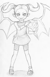 Rule 34 | 1girl, :p, demon girl, demon wings, duel monster, fabled topi, fishnets, graphite (medium), greyscale, mask, unworn mask, monochrome, monster girl, pataneet, pointy ears, sketch, solo, tongue, tongue out, traditional media, wings, yu-gi-oh!