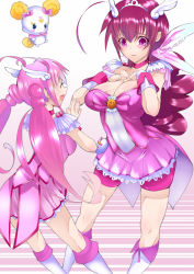 Rule 34 | 2girls, bad id, bad pixiv id, bike shorts, blush, boots, bow, breast suppress, breasts, candy (smile precure!), choker, cleavage, cosplay, cure happy, cure happy (cosplay), dress, hoshizora ikuyo, hoshizora miyuki, koucha maru, large breasts, long hair, magical girl, mature female, mother and daughter, multiple girls, open mouth, pink bow, pink eyes, pink hair, pink shorts, pink skirt, pink theme, precure, shorts, shorts under skirt, skirt, smile, smile precure!, tiara, twintails
