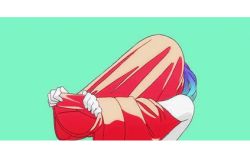 Rule 34 | :o, animated, animated gif, artist request, character request, closed eyes, gradient hair, lowres, multicolored hair, rainbow hair, simple background, source request, undressing