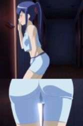 Rule 34 | 10s, 1girl, animated, animated gif, ass, blue hair, blush, third-party edit, fingering, masturbation, shujii no inbou, split screen, stitched, third-party edit