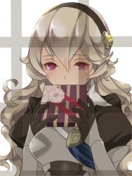 Rule 34 | 1girl, blush, candy, chocolate, chocolate bar, corrin (female) (fire emblem), corrin (fire emblem), embarrassed, fire emblem, fire emblem fates, food, gift, gloves, highres, holding, holding gift, looking at viewer, nintendo, pointy ears, red eyes, renkonmatsuri, solo, white hair