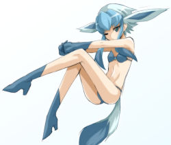 Rule 34 | 1girl, animal ears, bad id, bad pixiv id, blue hair, breasts, chicago-x, creatures (company), game freak, gen 4 pokemon, glaceon, high heels, nintendo, personification, pokemon, shoes, skinny, small breasts, solo, tail