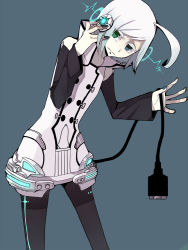 Rule 34 | 1boy, detached sleeves, headphones, male focus, nail polish, pantyhose, simple background, solo, usb, utatane piko, vocaloid, white hair