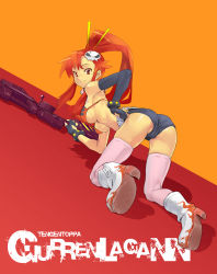 Rule 34 | 00s, 1girl, all fours, ass, bent over, boots, breasts, cameltoe, high heel boots, high heels, large breasts, red eyes, red hair, redjuice, shoe soles, solo, tengen toppa gurren lagann, thighhighs, underboob, yoko littner