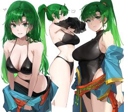 Rule 34 | 1girl, absurdres, alternate costume, alternate hairstyle, bikini, breasts, earrings, fire emblem, fire emblem: the blazing blade, green eyes, green hair, hair down, high ponytail, highres, jewelry, large breasts, long hair, looking at viewer, lyn (fire emblem), nintendo, one-piece swimsuit, ormille, ponytail, solo, swimsuit, very long hair, wet