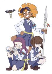Rule 34 | 10s, 3girls, broom, character request, glasses, highres, little witch academia, multiple girls, smile, tagme