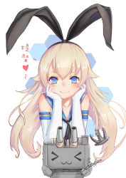 Rule 34 | &gt; &lt;, 10s, 1girl, :3, anchor hair ornament, blonde hair, blue eyes, closed eyes, hair ornament, hair ribbon, hands on own cheeks, hands on own face, heart, highres, kantai collection, long hair, looking at viewer, machinery, rensouhou-chan, ribbon, shimakaze (kancolle), simple background, smile, solo, src (rongcyuan sie), turret