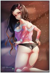 Rule 34 | absurdres, adjusting clothes, adjusting panties, ael draws, aelion draws, ass, ass focus, back, black hair, black panties, bow, breasts, feet out of frame, gluteal fold, gradient hair, highres, japanese clothes, kamado nezuko, kimetsu no yaiba, kimono, kneeling, long hair, looking back, multicolored hair, panties, panty pull, pink eyes, pink kimono, pulled by self, red bow, sideboob, solo, thighs, underwear, undressing, very long hair, wedgie